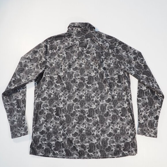 KingSize Shirt Mens LT Large Tall Black Gray Paisley Flip Cuff Preppy Minimalist - Picture 2 of 10